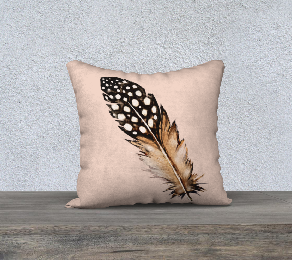 Spotted Feather on Pink Cream Velveteen Pillow Cover - 18" x 18"