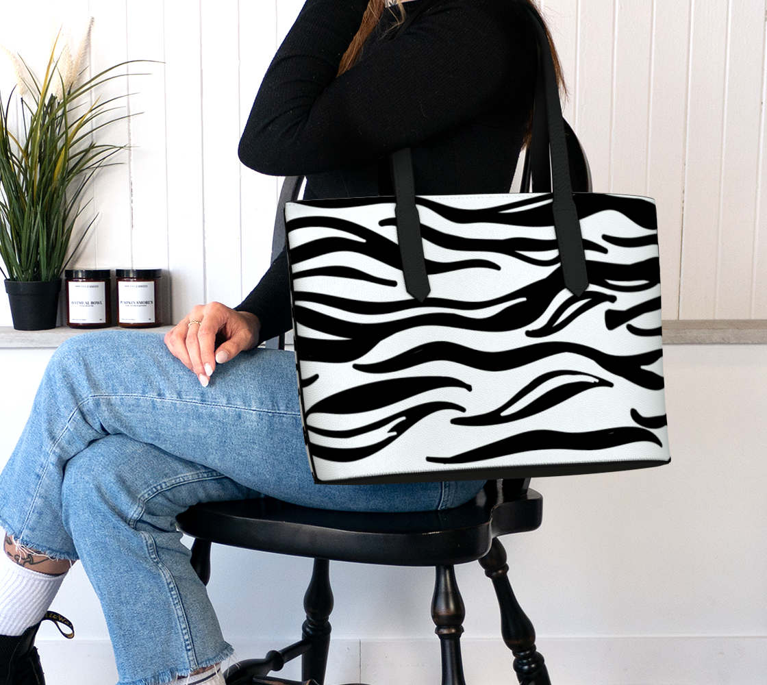 Black & White Zebra Print Vegan Leather Tote Bag