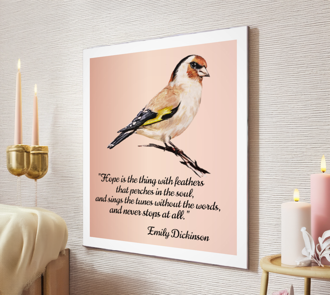 Ready-to-Frame Finch w/Quote "Hope is the thing with feathers..."Fine Paper Art Print 20x24
