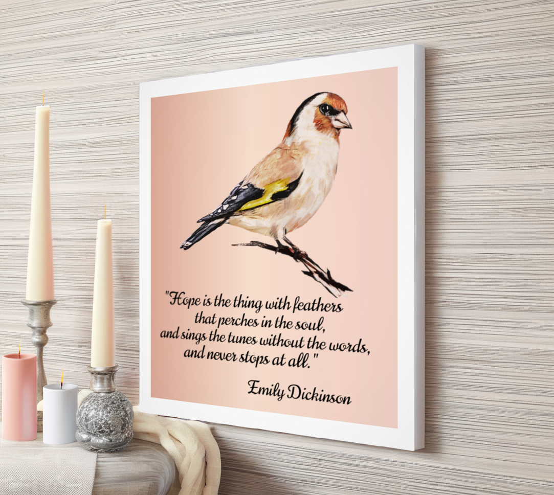 Ready-to-Frame Finch w/Quote "Hope is the thing with feathers..."Fine Paper Art Print 20x24