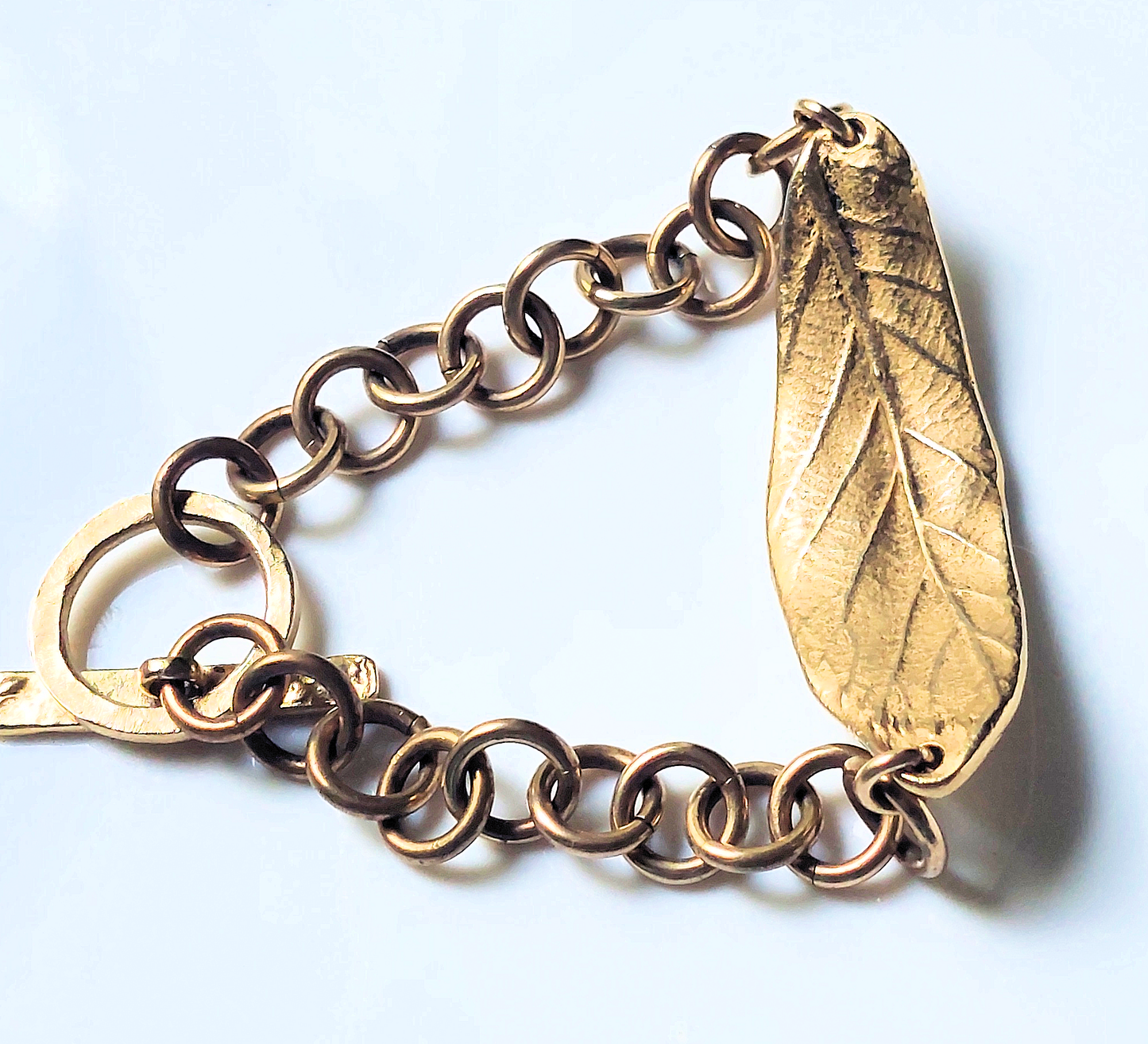 24k Gold-plated Pewter Leaf & Brass Chain Bracelet