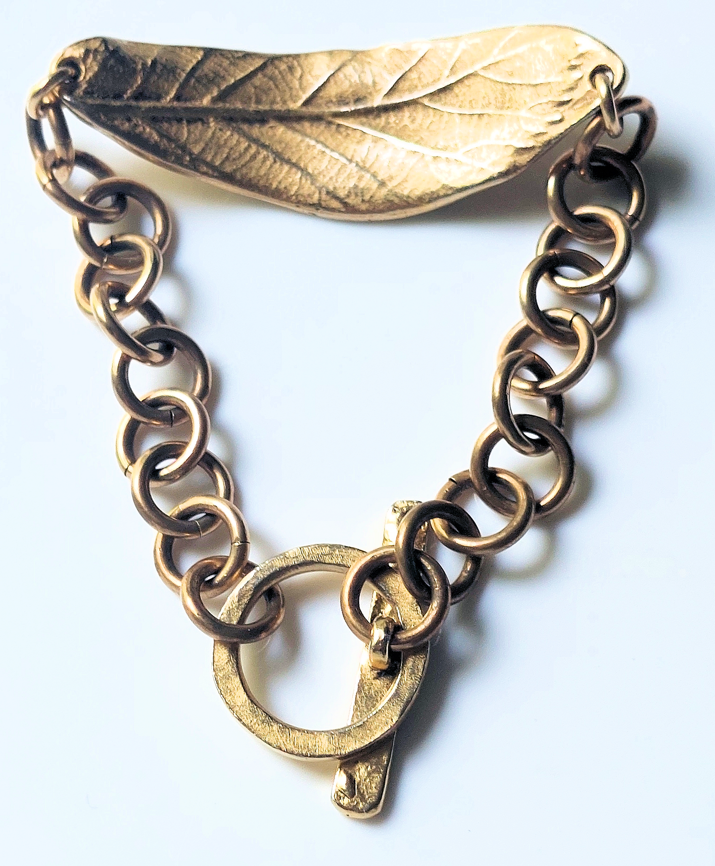 24k Gold-plated Pewter Leaf & Brass Chain Bracelet