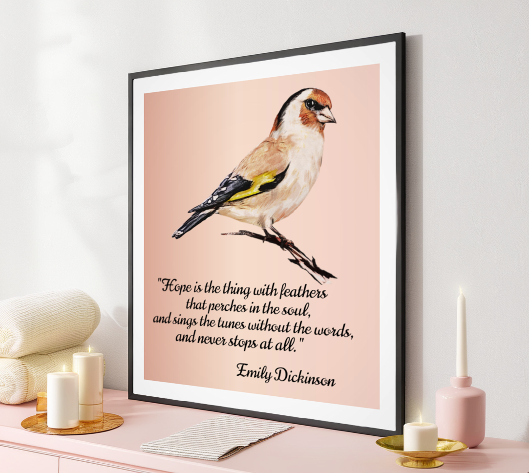 Ready-to-Frame Finch w/Quote "Hope is the thing with feathers..."Fine Paper Art Print 20x24