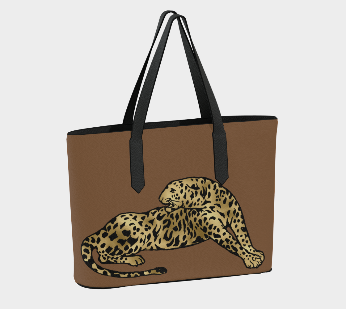 SDD Signature Leopard on Rich Tan Vegan Leather Tote Bag