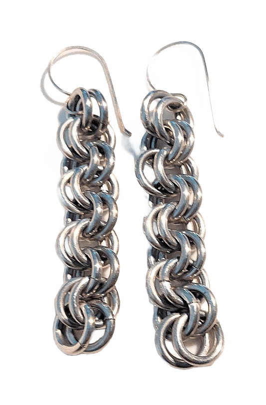 Silver Aluminum 2-in-2 Chain Maille Earrings