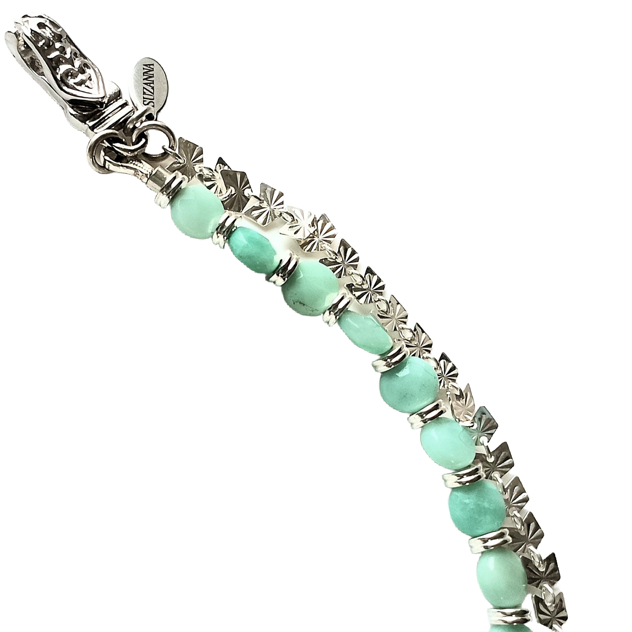 Amazonite Faceted Coin Bead & Sterling Silver Butterfly Chain Two-Strand Bracelet