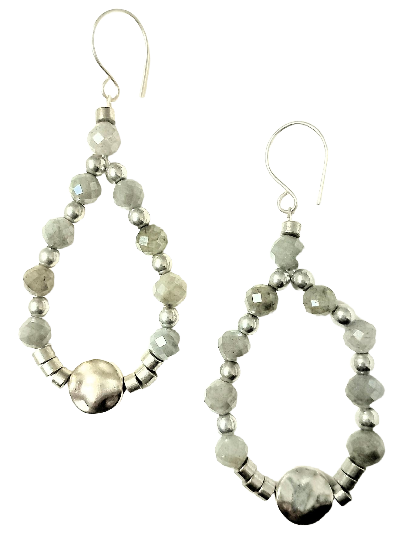 Faceted Labradorite Bead & Sterling Silver Teardrop Hoop Earrings