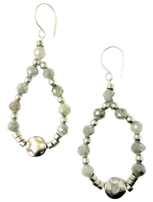Faceted Labradorite Bead & Sterling Silver Teardrop Hoop Earrings
