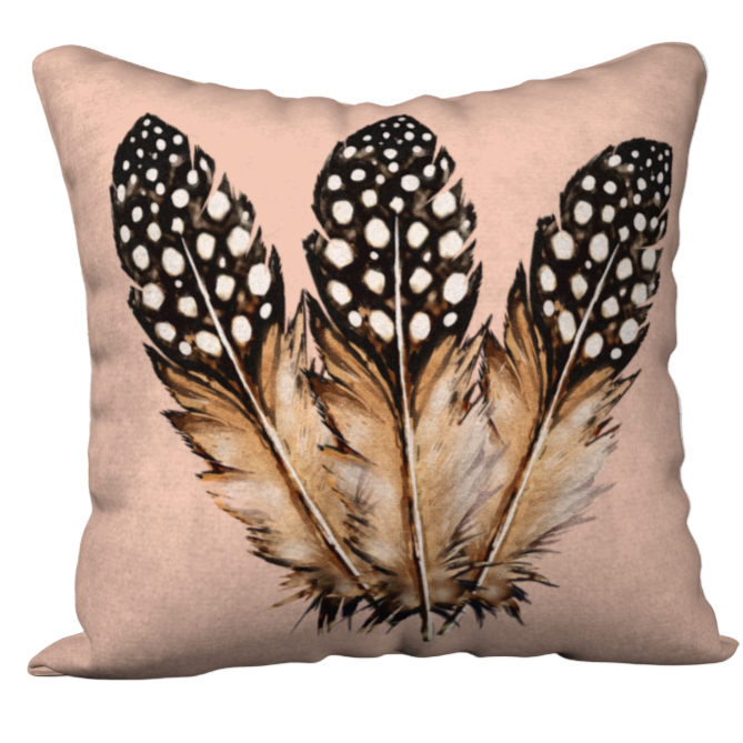 Three Spotted Feathers 18" x 18" Decorative Velveteen Pillow Cover