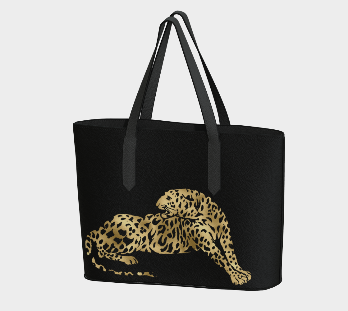 SDD Signature Leopard on Black Vegan Leather Tote Bag
