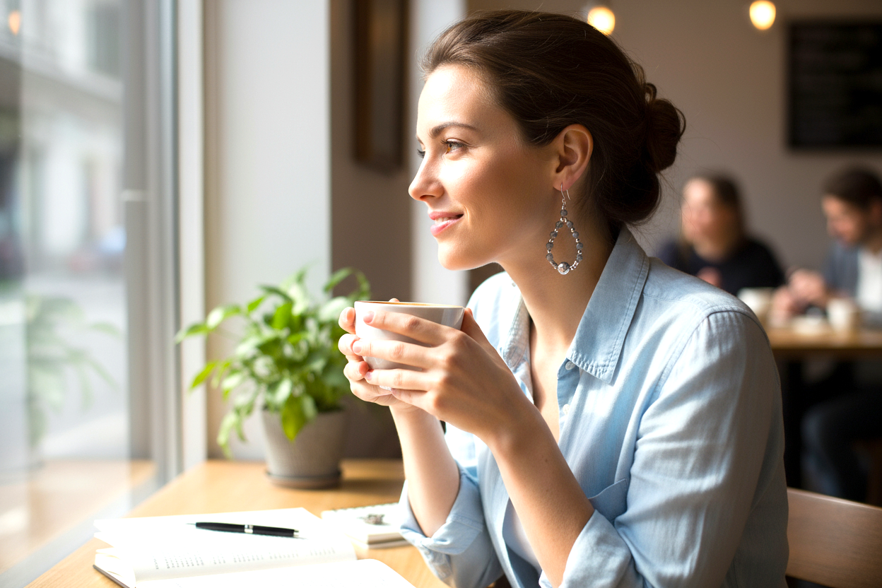 Faceted Labradorite Bead & Sterling Silver Teardrop Hoop Earrings