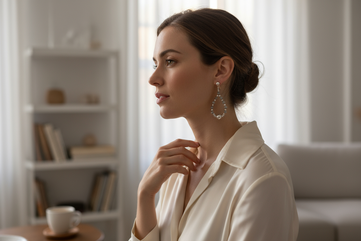 Faceted Labradorite Bead & Sterling Silver Teardrop Hoop Earrings