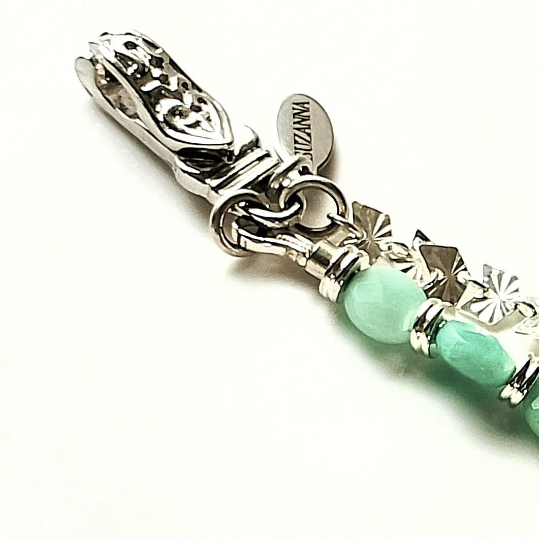 Amazonite Faceted Coin Bead & Sterling Silver Butterfly Chain Two-Strand Bracelet