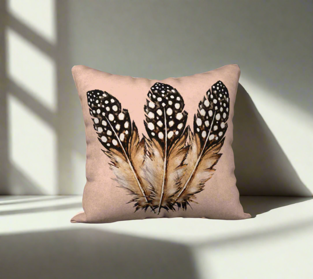 Three Spotted Feathers 18" x 18" Decorative Velveteen Pillow Cover