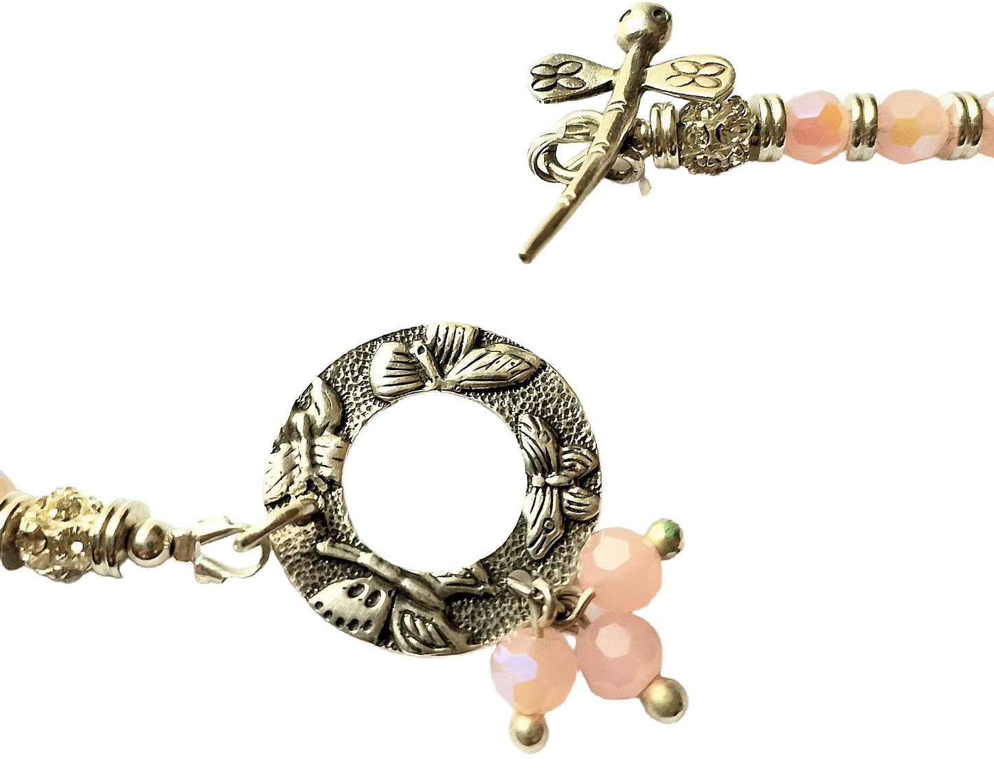 Faceted Labradorite Beads, Faceted Peach Opal AB Crystals & Sterling Silver Two-Strand Convertible Necklace/Wrap Bracelet