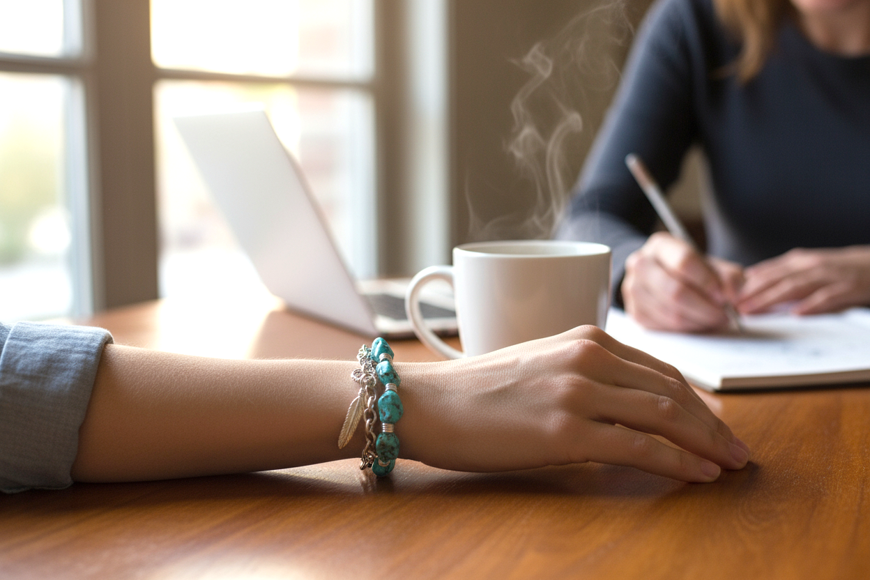 Polished Natural Turquoise Nugget & Chain Two-Strand Bracelet