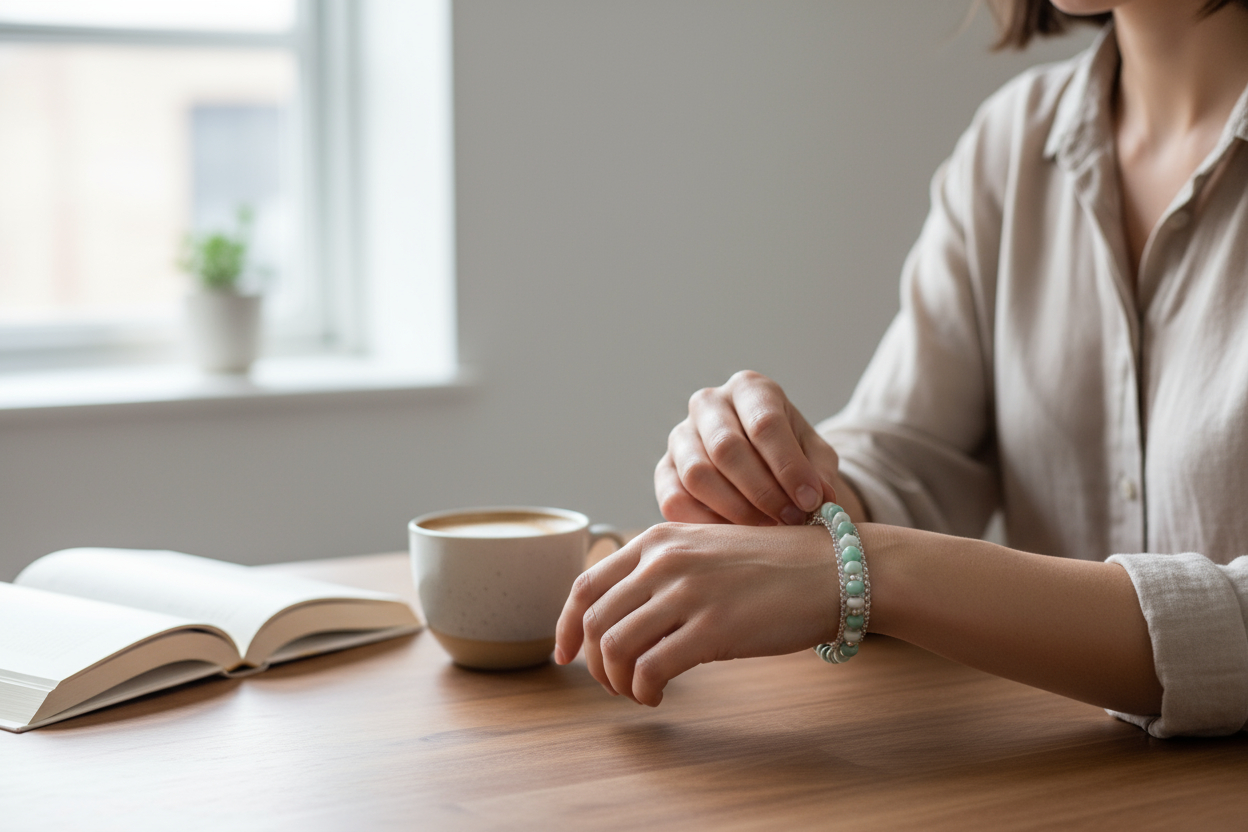 Amazonite Rondelle Bead & Two Chains and Charm Cluster Three-Strand Bracelet