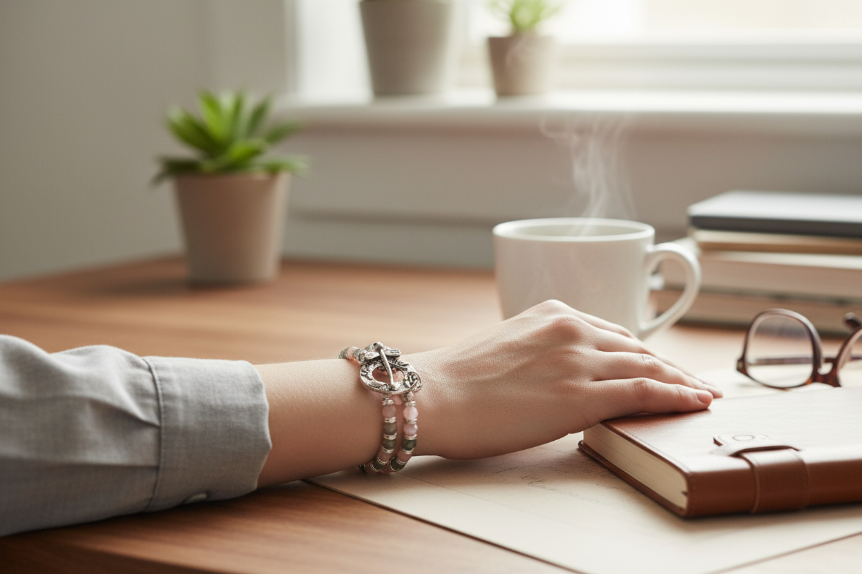 Faceted Labradorite Beads, Faceted Peach Opal AB Crystals & Sterling Silver Two-Strand Convertible Necklace/Wrap Bracelet