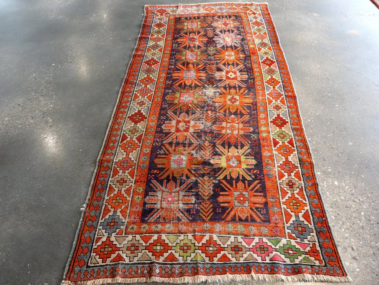 Antique Caucasian Kazak Runner Rug | 3' 11" x 8' 10"
