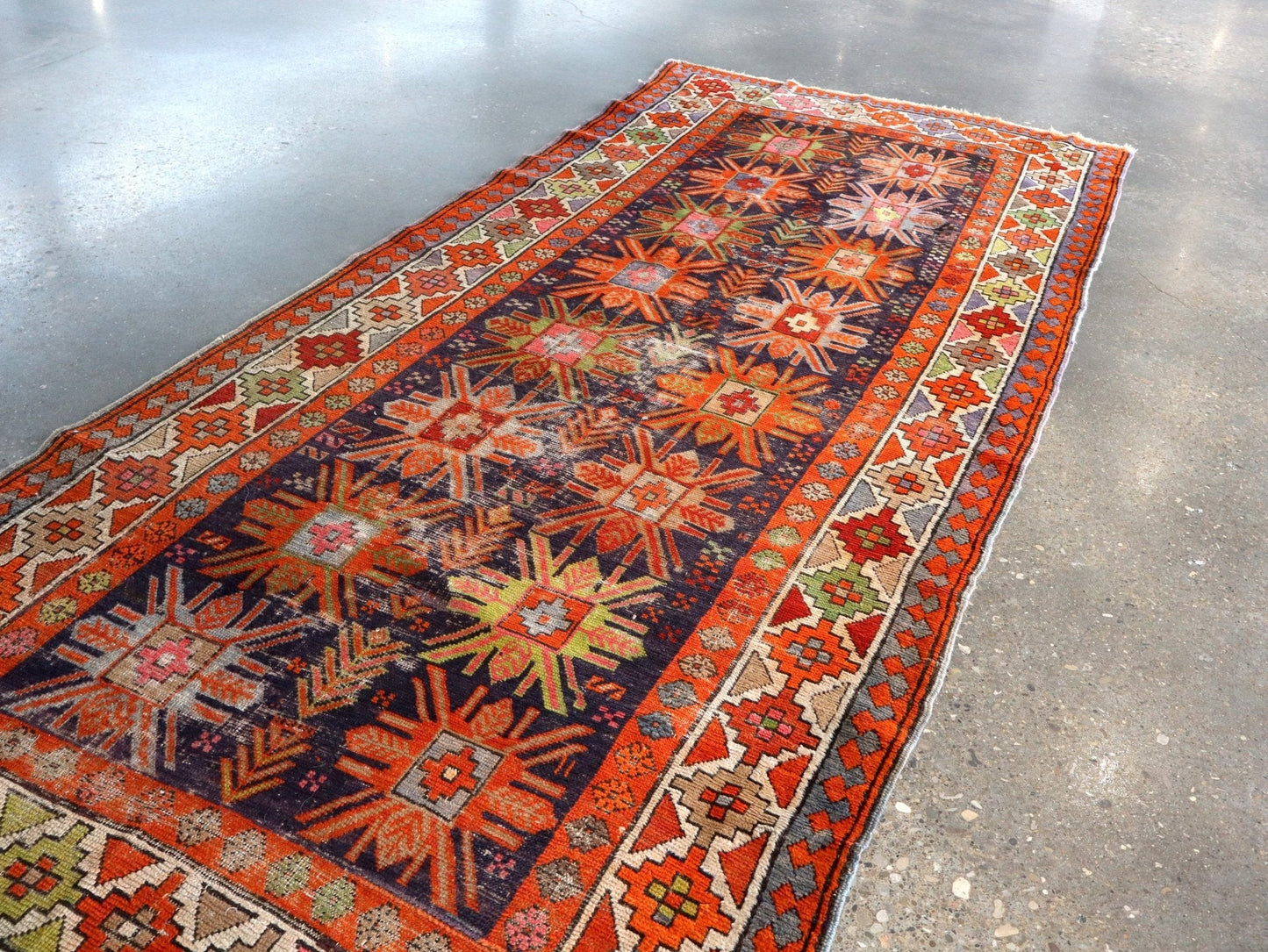 Antique Caucasian Kazak Runner Rug | 3' 11" x 8' 10"