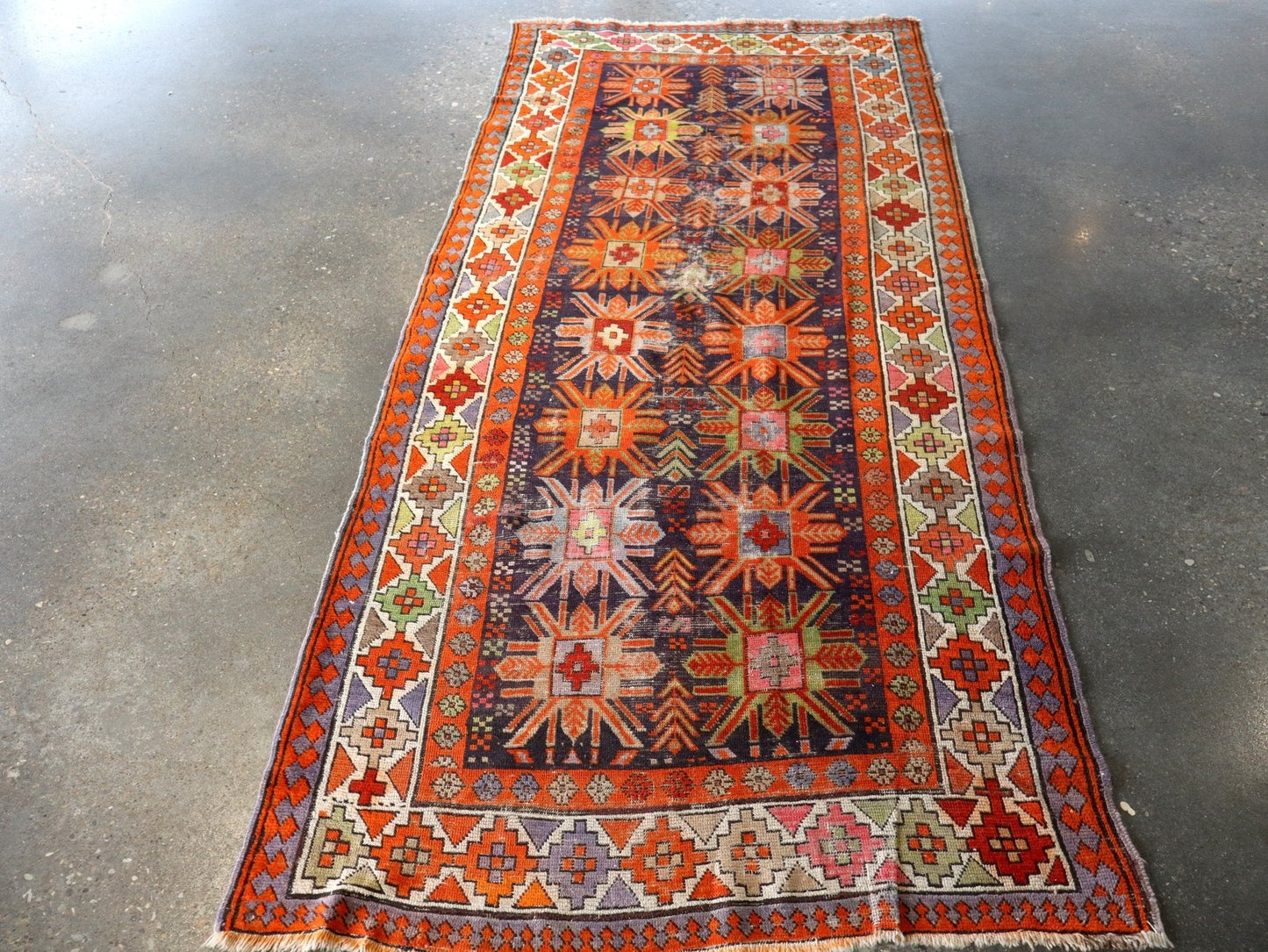 Antique Caucasian Kazak Runner Rug | 3' 11" x 8' 10"