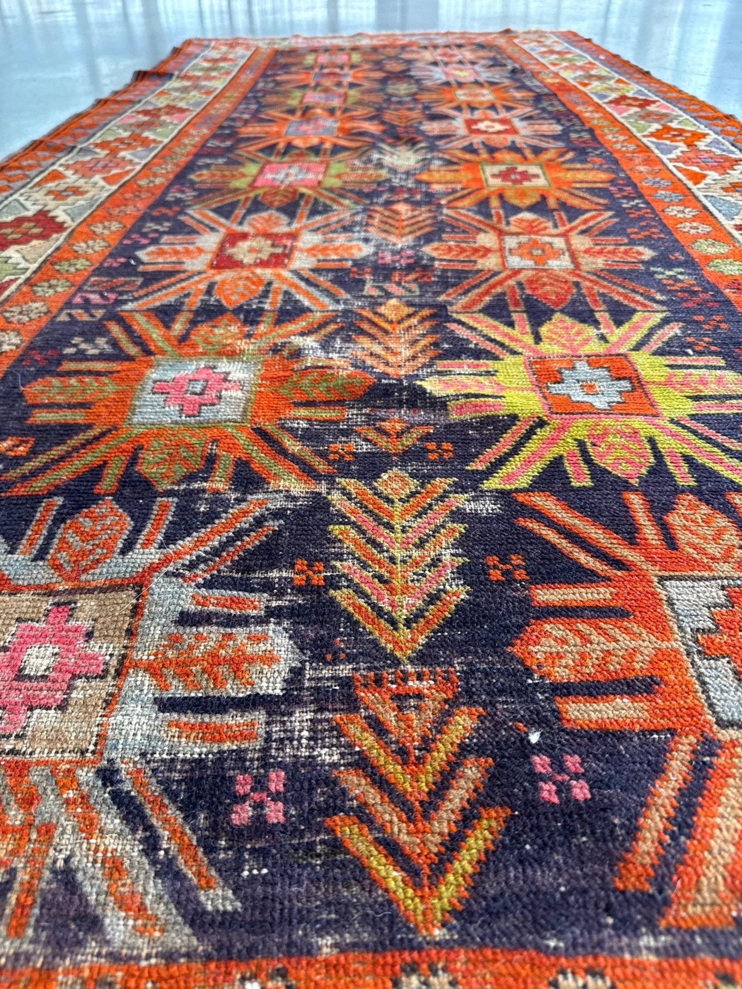 Antique Caucasian Kazak Runner Rug | 3' 11" x 8' 10"