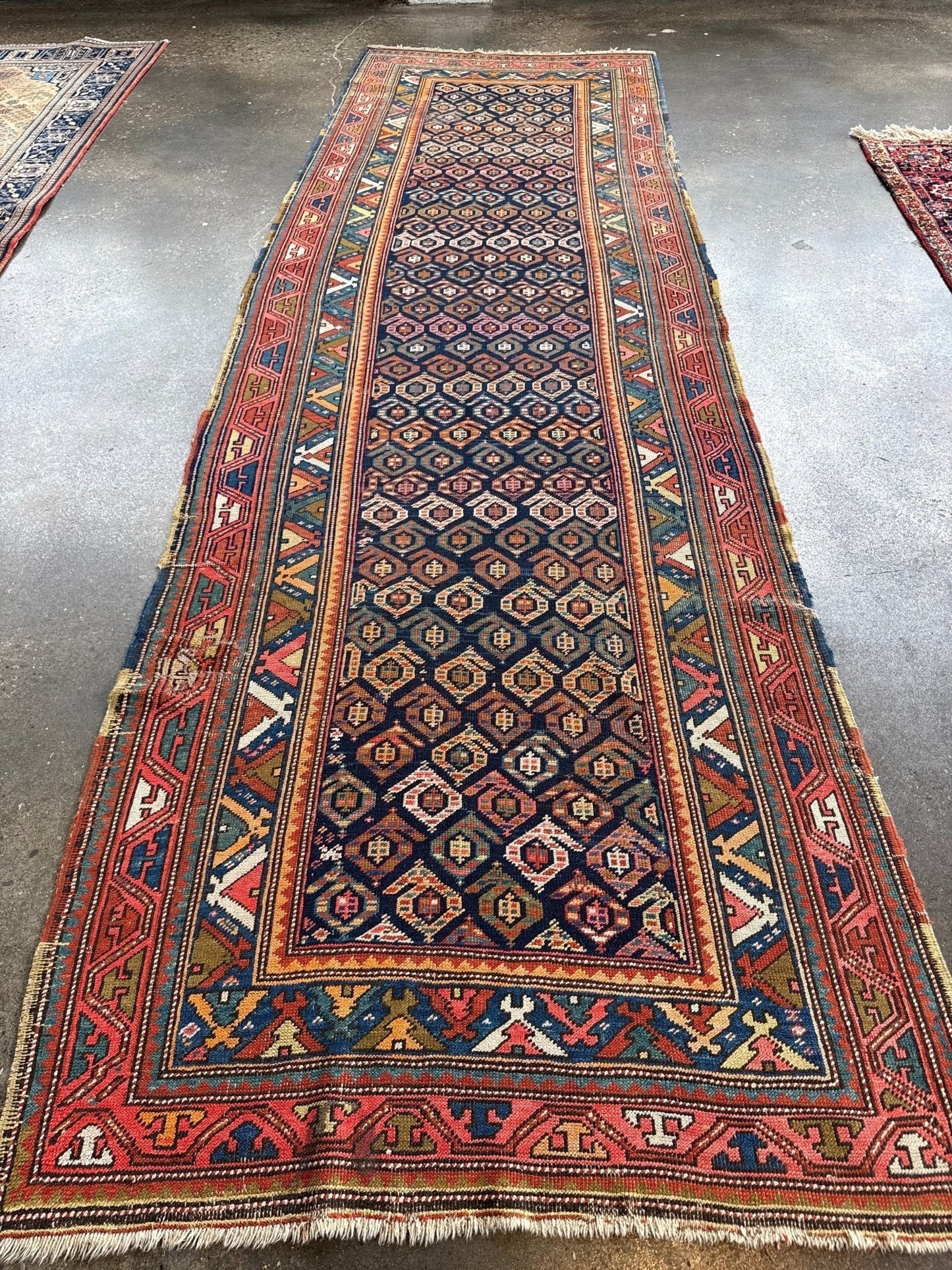 Antique Caucasian Kazak Runner Rug | 4' 4" x 13' 9"