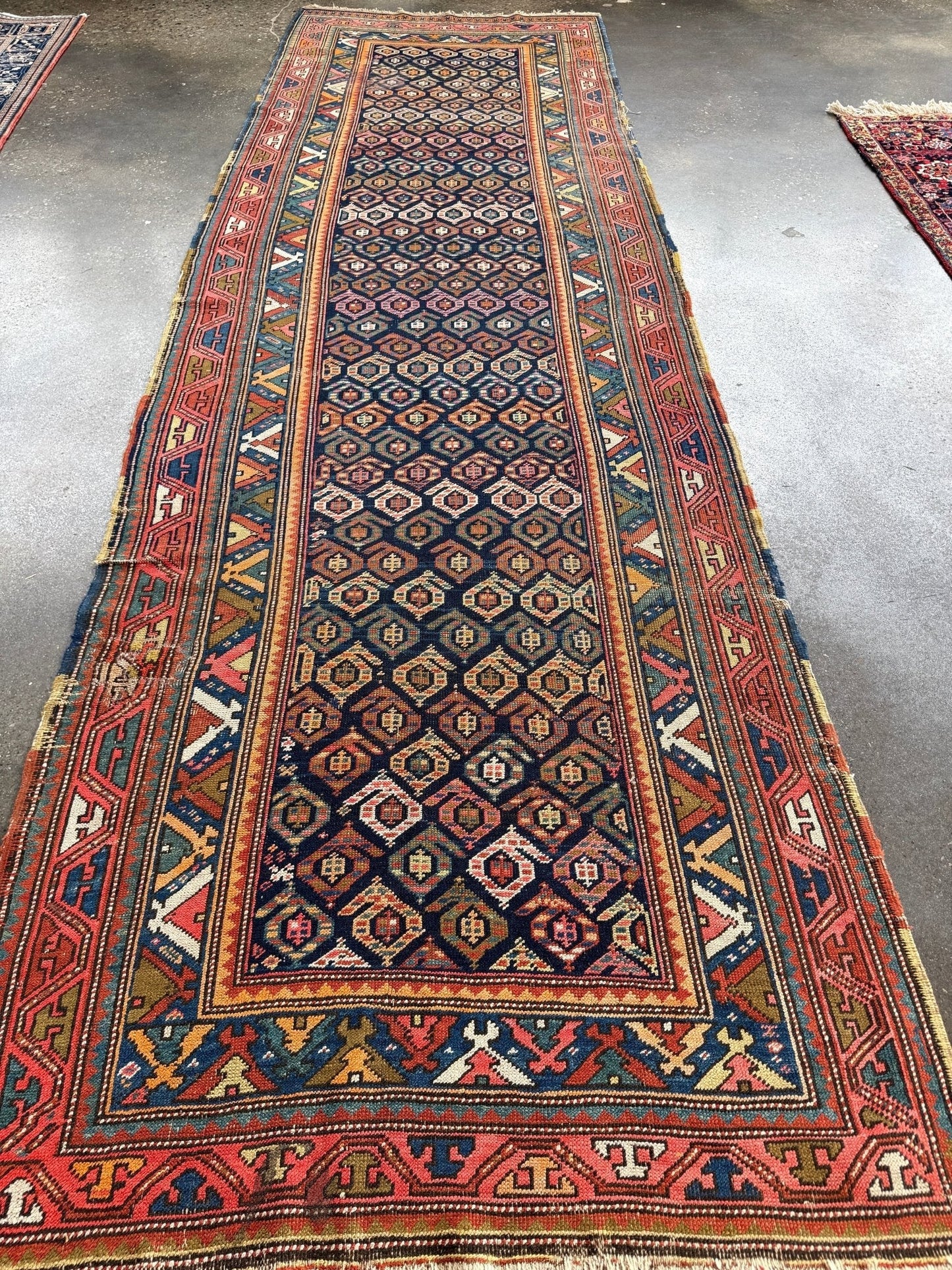 Antique Caucasian Kazak Runner Rug | 4' 4" x 13' 9"