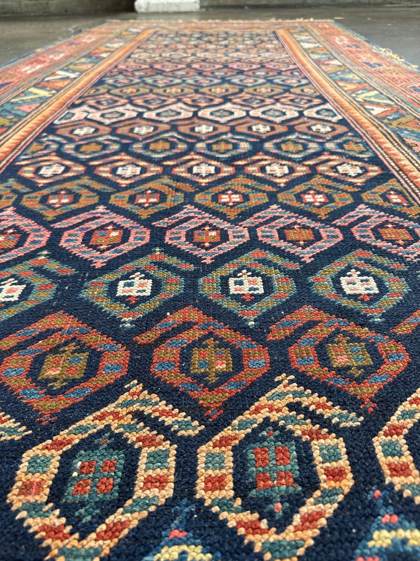 Antique Caucasian Kazak Runner Rug | 4' 4" x 13' 9"
