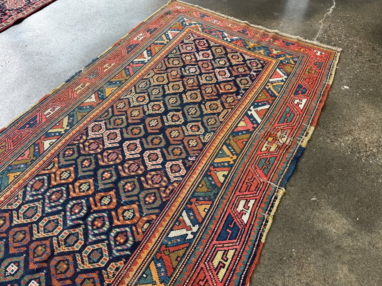 Antique Caucasian Kazak Runner Rug | 4' 4" x 13' 9"