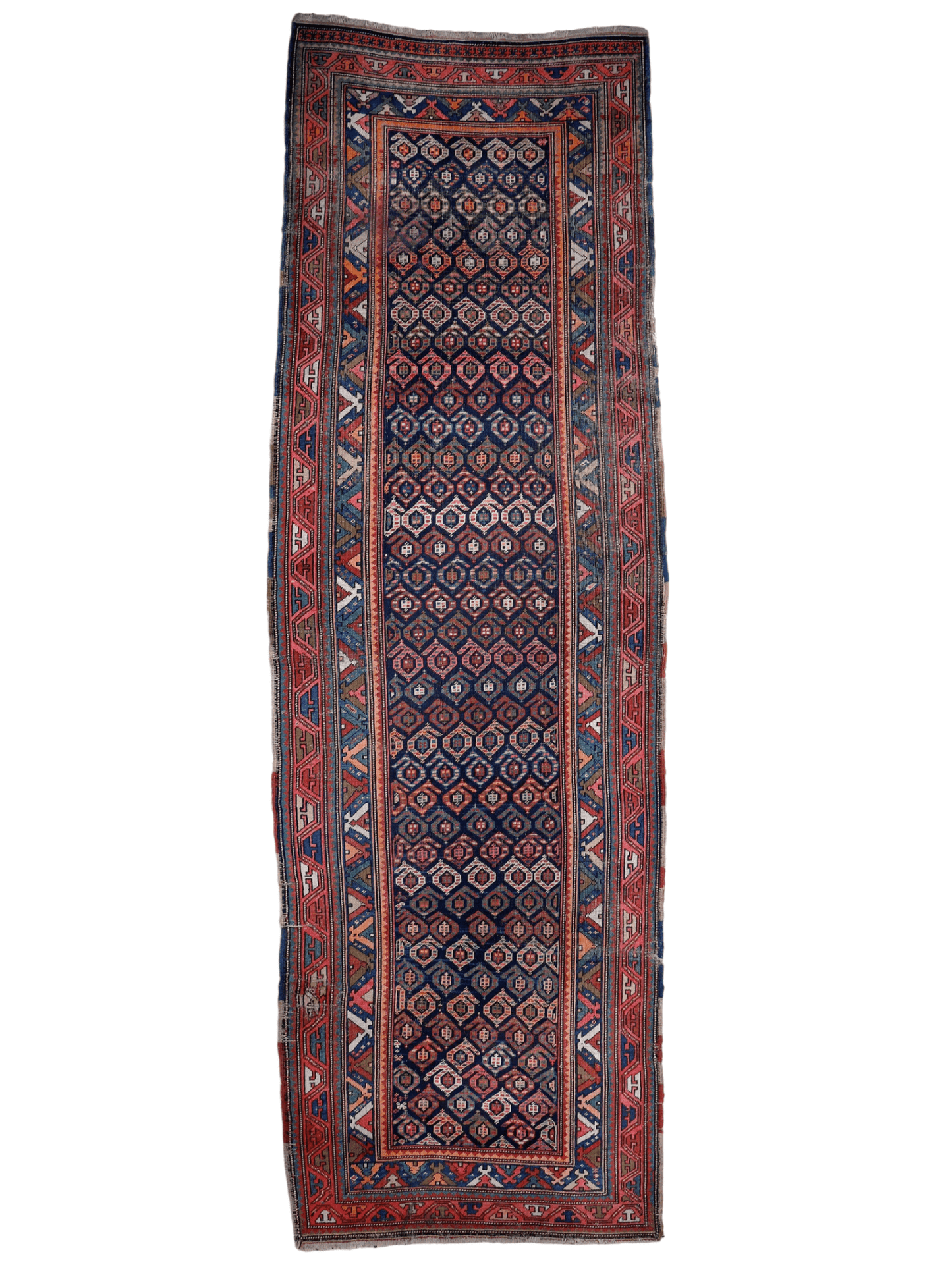 Antique Caucasian Kazak Runner Rug | 4' 4" x 13' 9"