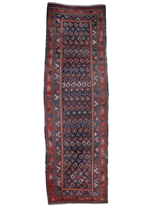 Antique Caucasian Kazak Runner Rug | 4' 4" x 13' 9"