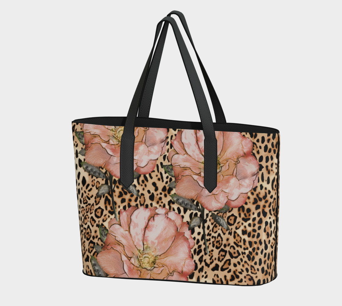 vegan leather tot-leopard pink roses