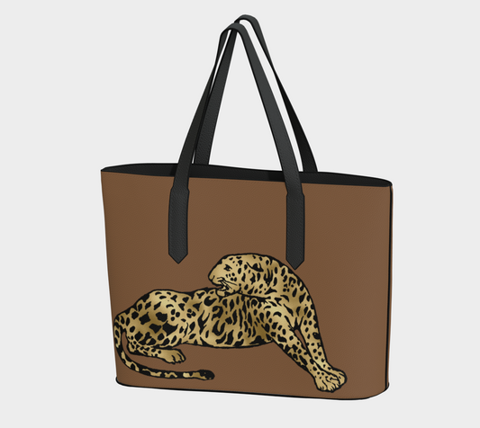 SDD Signature Leopard on Rich Tan Vegan Leather Tote Bag