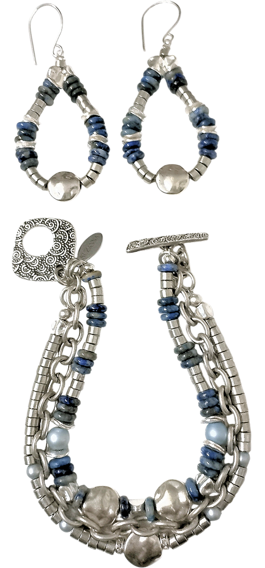 Denim Lapis Bracelet & Earrings Set