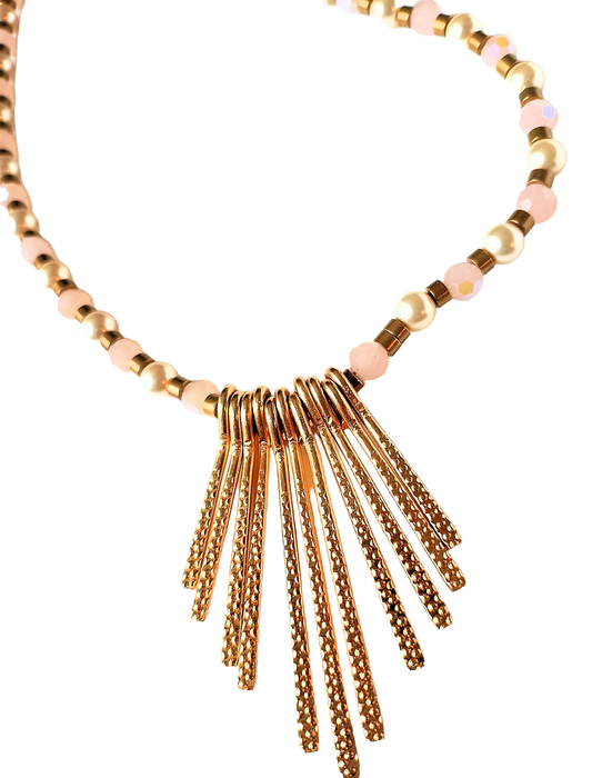 Peach Opal AB Crystal Bead & Swarovski Cream-Rose Crystal Pearl Choker