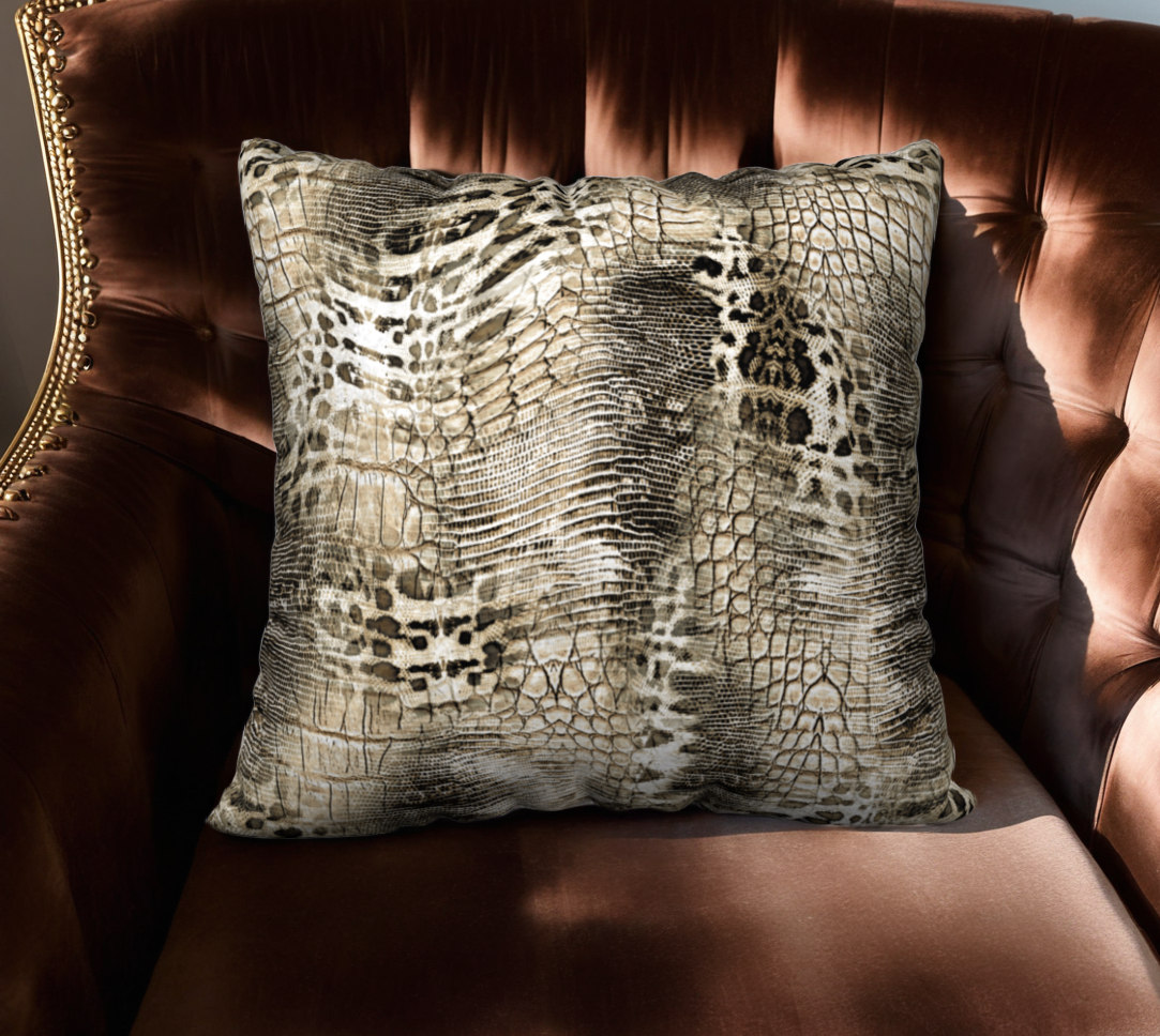 Snakeskin Print Velveteen Pillow Cover -18" x 18"