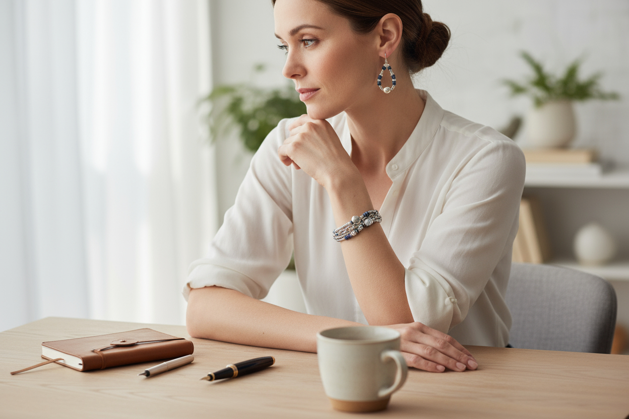 Denim Lapis Lazuli & Silver Heishi Three-Strand Bracelet