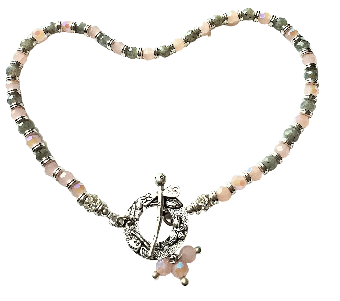 Faceted Labradorite Beads, Faceted Peach Opal AB Crystals & Sterling Silver Two-Strand Convertible Necklace/Wrap Bracelet