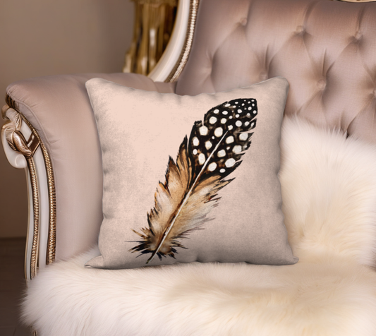 Spotted Feather on Pink Cream Velveteen Pillow Cover  - 18" x 18"