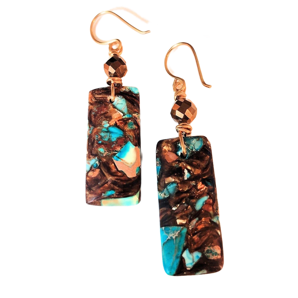 Blue Impression Jasper & Bronzite Earrings ll