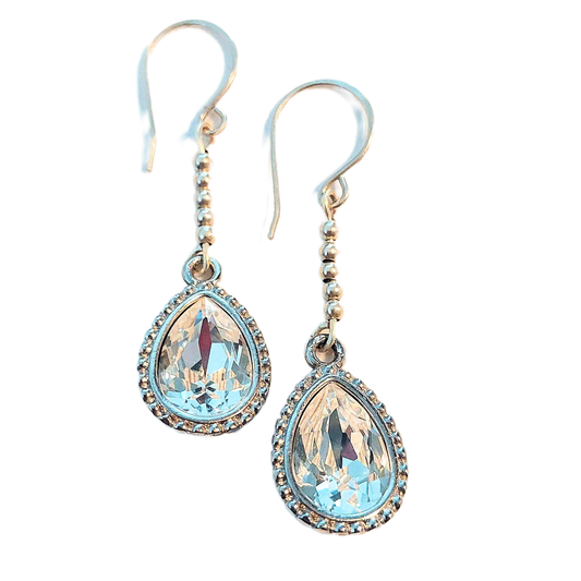 Clear Swarovski Crystal Pears & Sterling Silver Beads Earrings