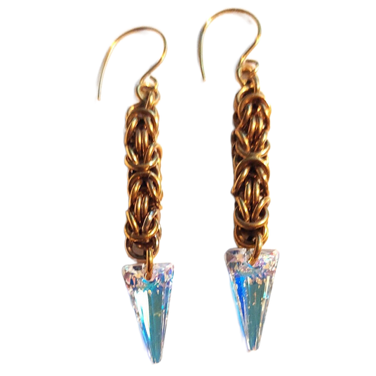 Swarovski Spike Crystal Brass Byzantine Chain Maille Earrings