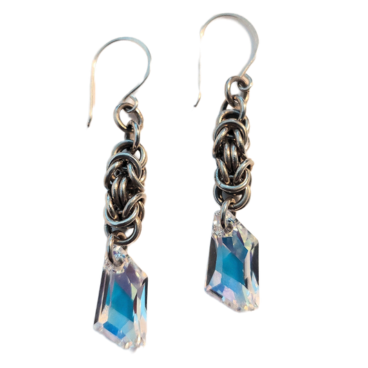 Swarovski Crystal & Sterling Silver Byzantine Chain Maille Earrings