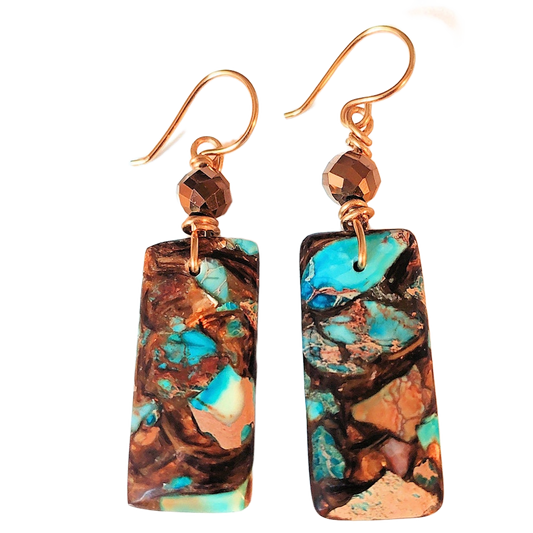 Blue Impression Jasper & Bronzite Earrings ll