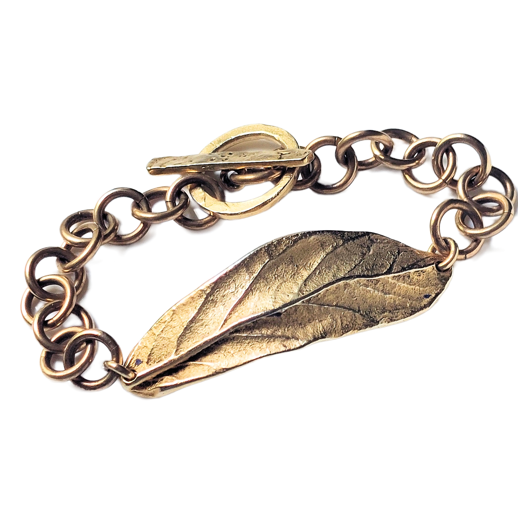 24k Gold-plated Pewter Leaf & Brass Chain Bracelet