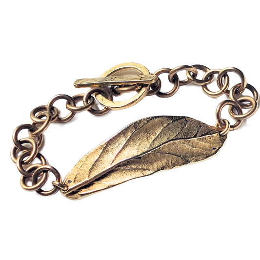 24k Gold-plated Pewter Leaf & Brass Chain Bracelet