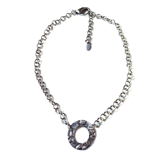 Sterling Silver 1-in-1 Chain Choker Necklace w/Sterling Silver Butterfly Embossed Donut Pendant OOAK