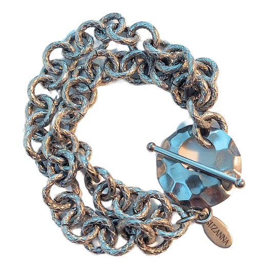 Chunky Diamond-Cut Stainless Steel 1-1 Double Chain Bracelet