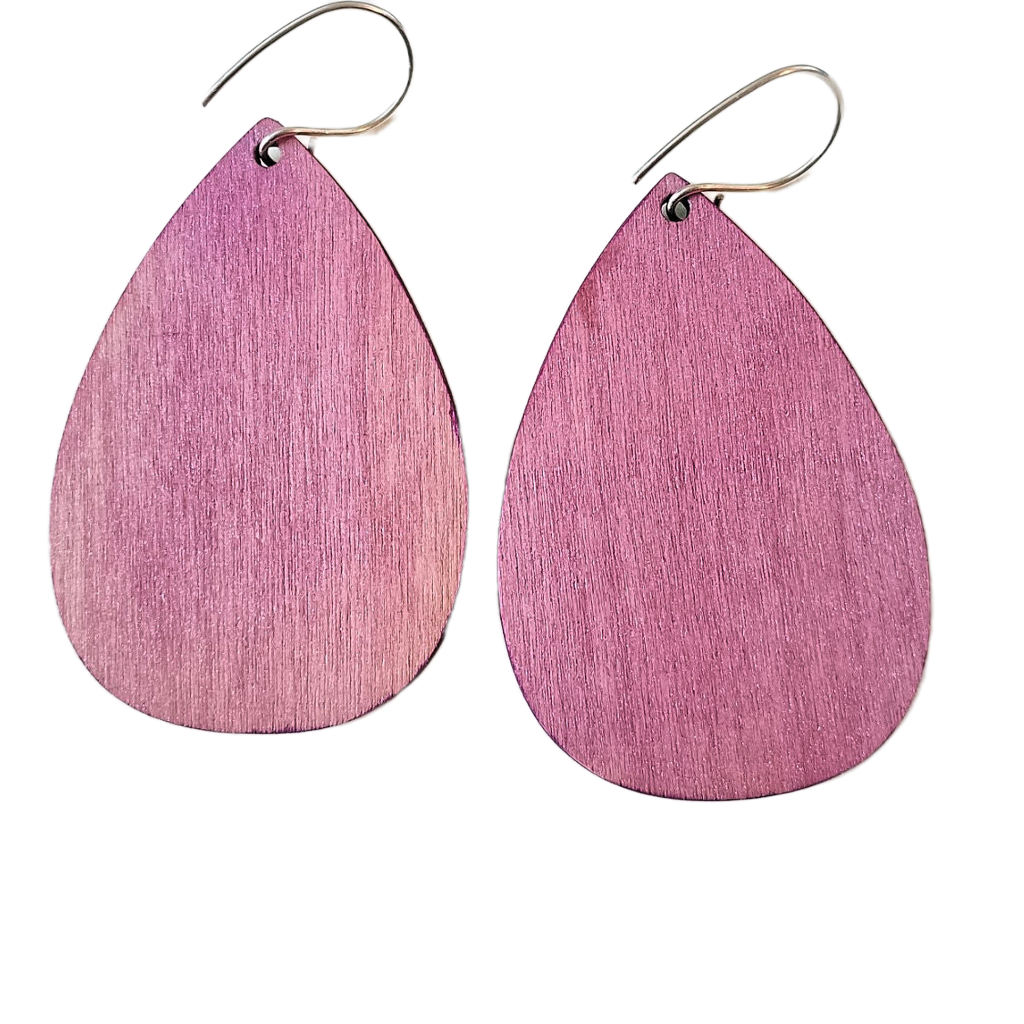 Feather-Light Watercolors on Wood & Resin Teardrop Earrings